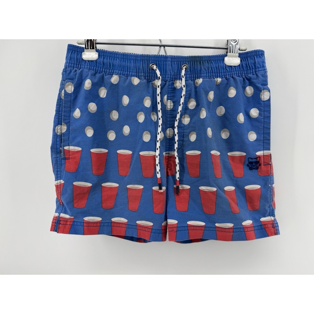 Party Pants Shorts Mens Small Blue Beer Pong Red Cup Swim Trunks Novelty